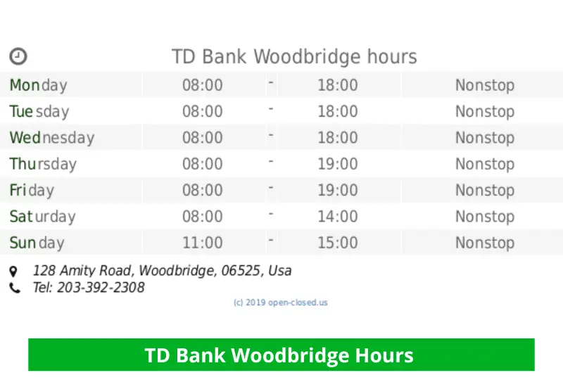 TD Bank Woodbridge Hours 2022