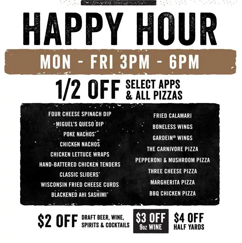 yard house happy hour menu