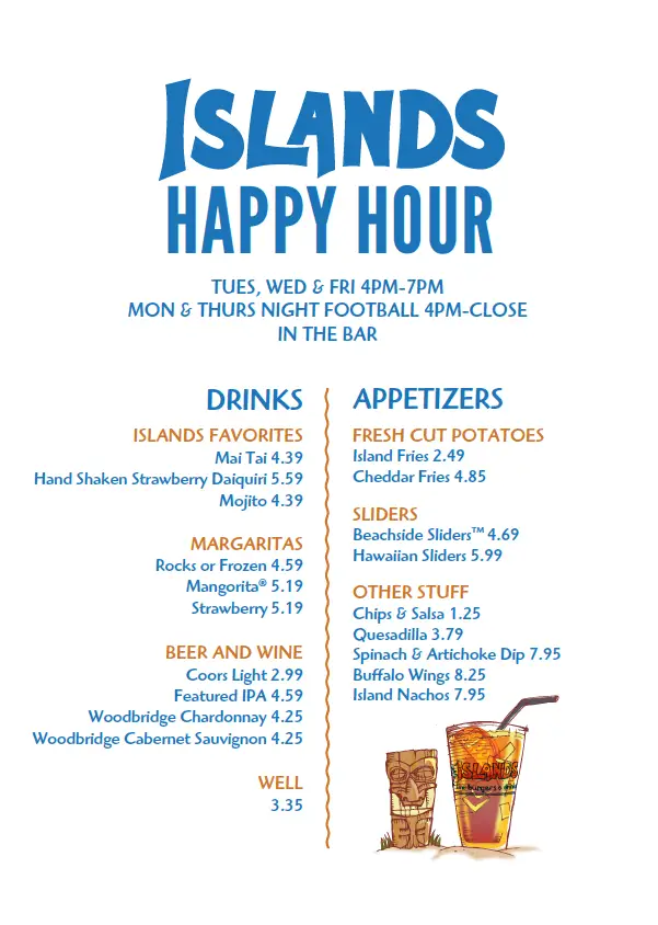 Island happy hour menu with Prices
